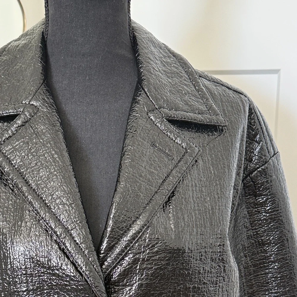 No. 21 Black Faux Leather Long Coat - Women's Jacket Sz 44 - US 8 - Picture 4 of 8